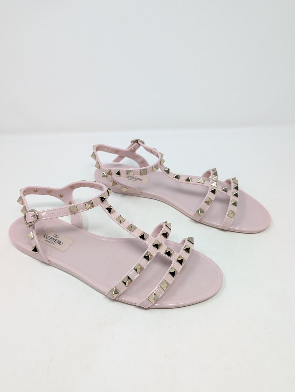 NWOB Valentino Garavani Jelly Rockstud Ankle Strap Pink Caged Sandals Size 38